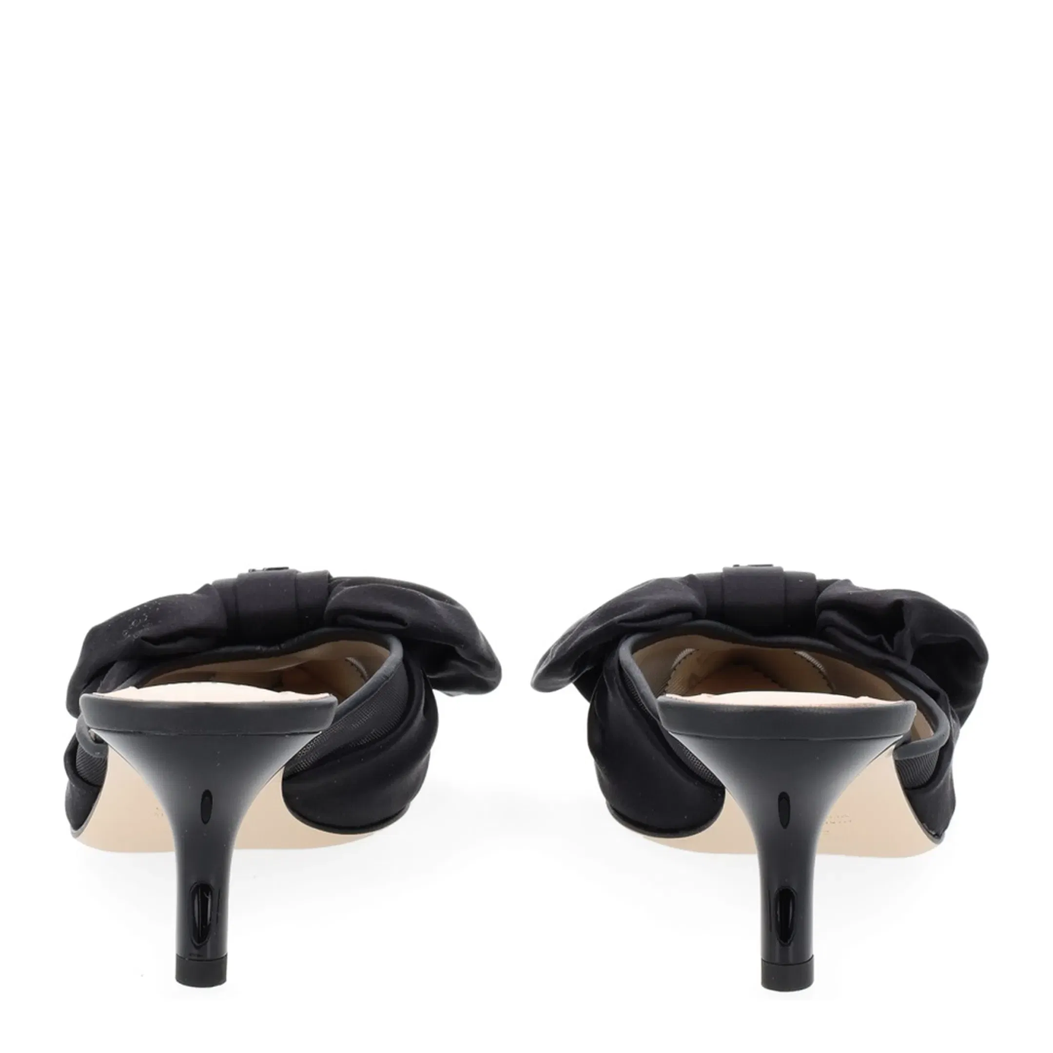 Black Satin Medium-Heeled Sabots