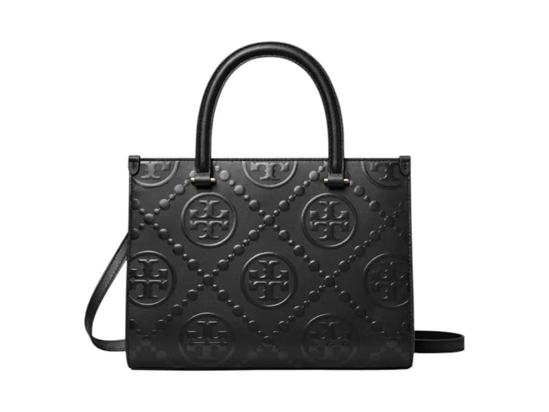 Tory Burch T Monogram Contrast Embossed Square Tote Black