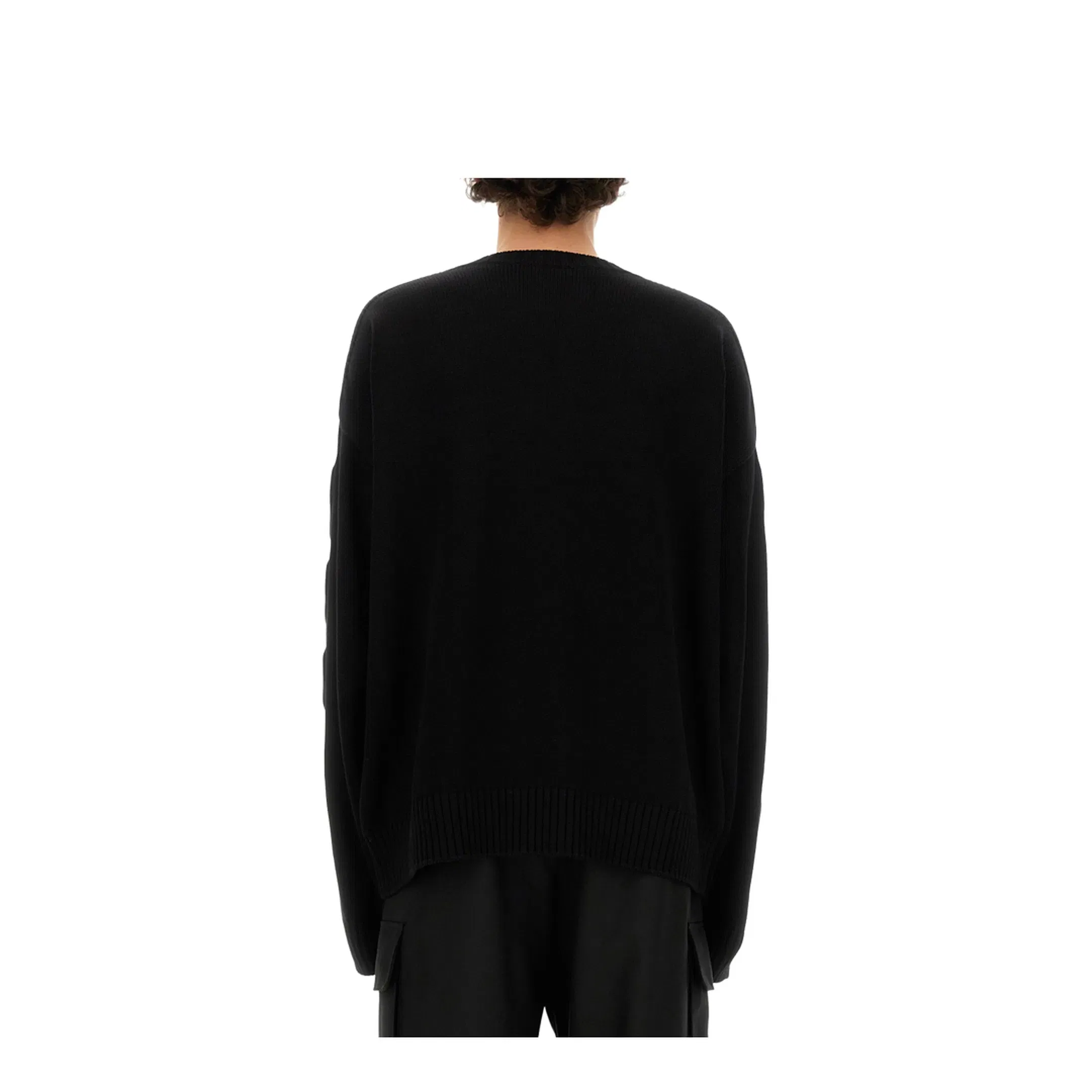 Sweater with Embossed Diagonal Motif Black