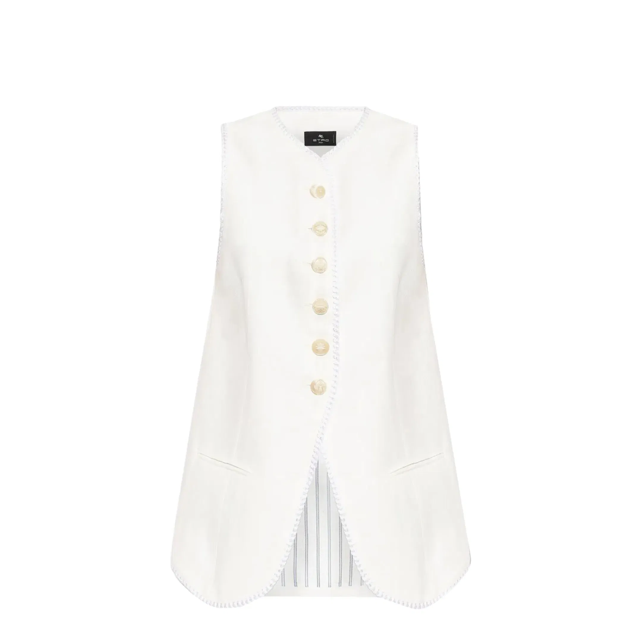Button-Down Waistcoat With Trims White