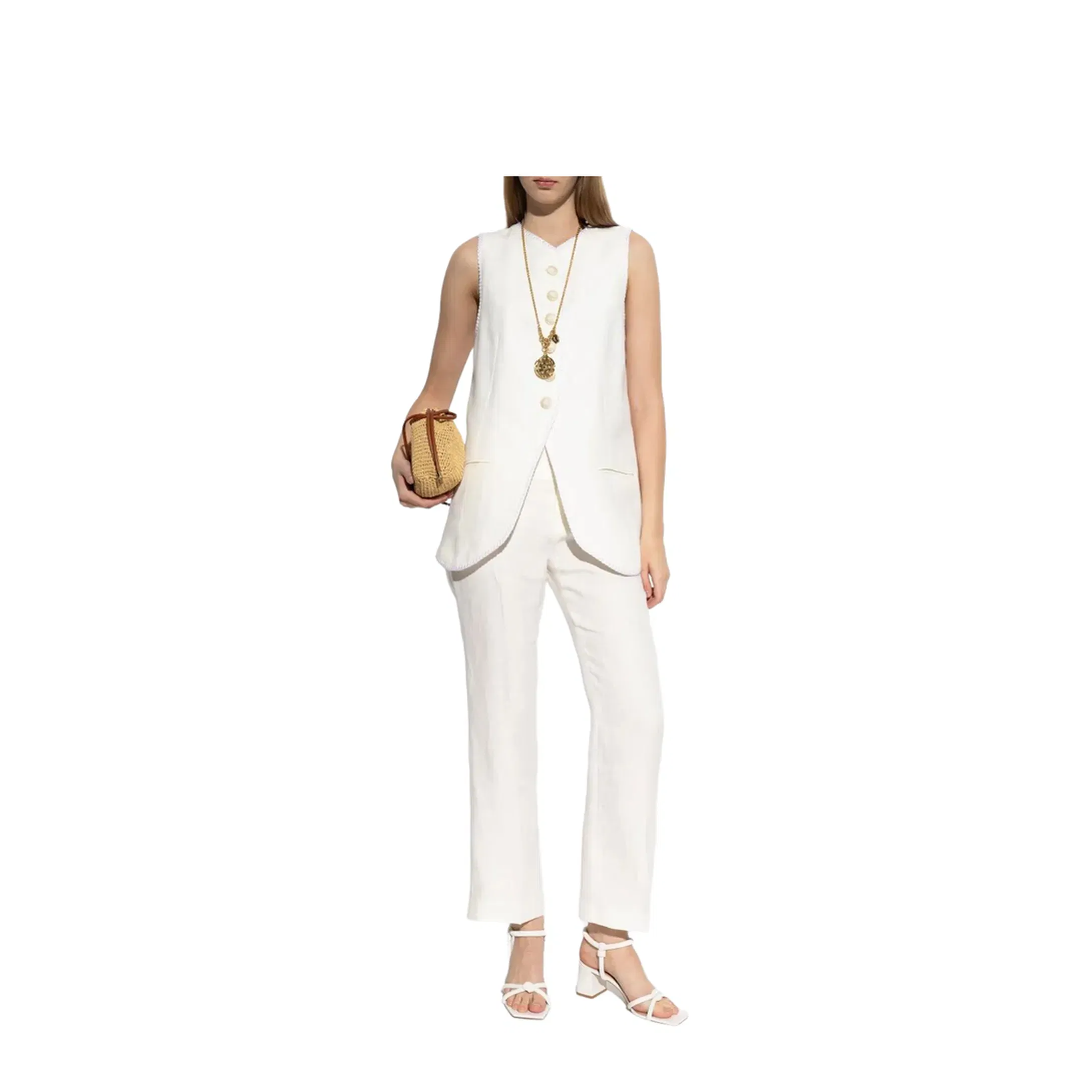 Button-Down Waistcoat With Trims White