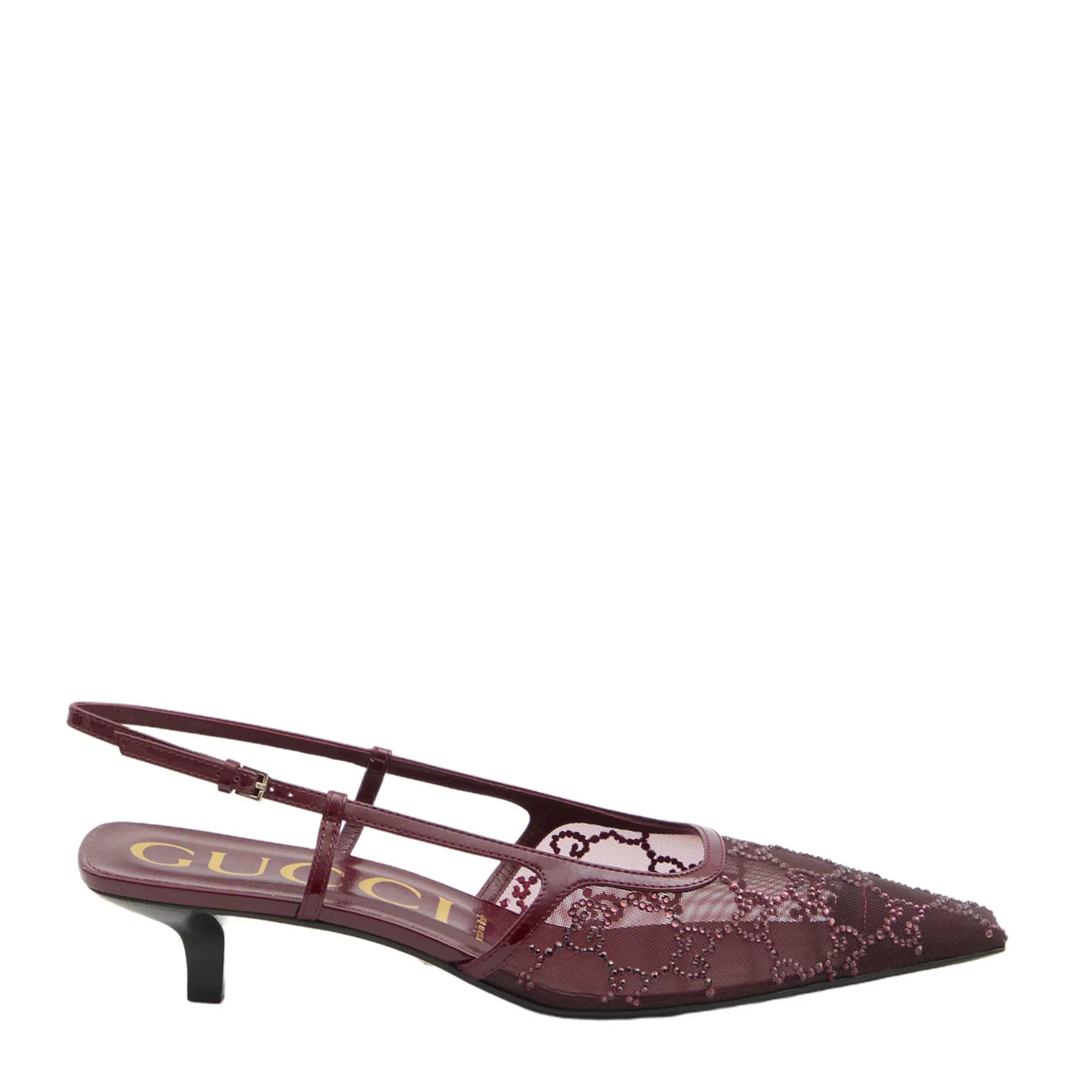 GG Crystal Slingback Pump in Rosso Ancora Mesh