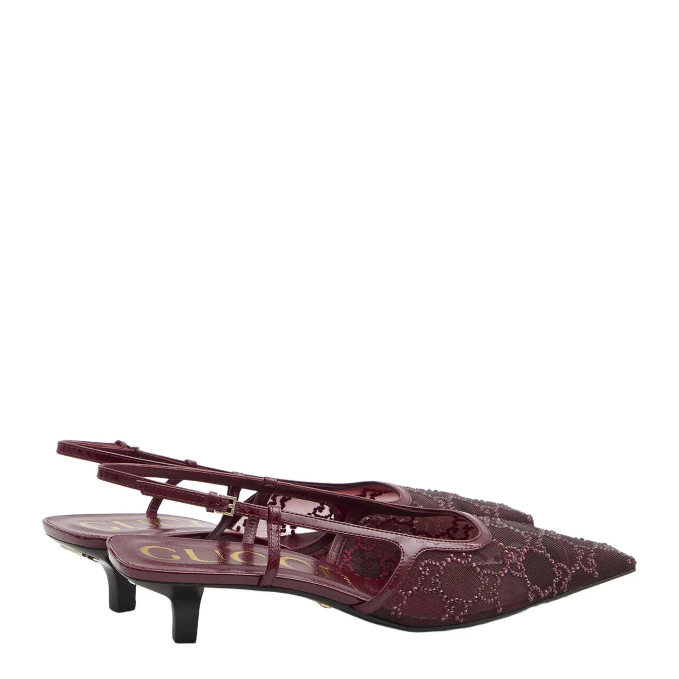 GG Crystal Slingback Pump in Rosso Ancora Mesh