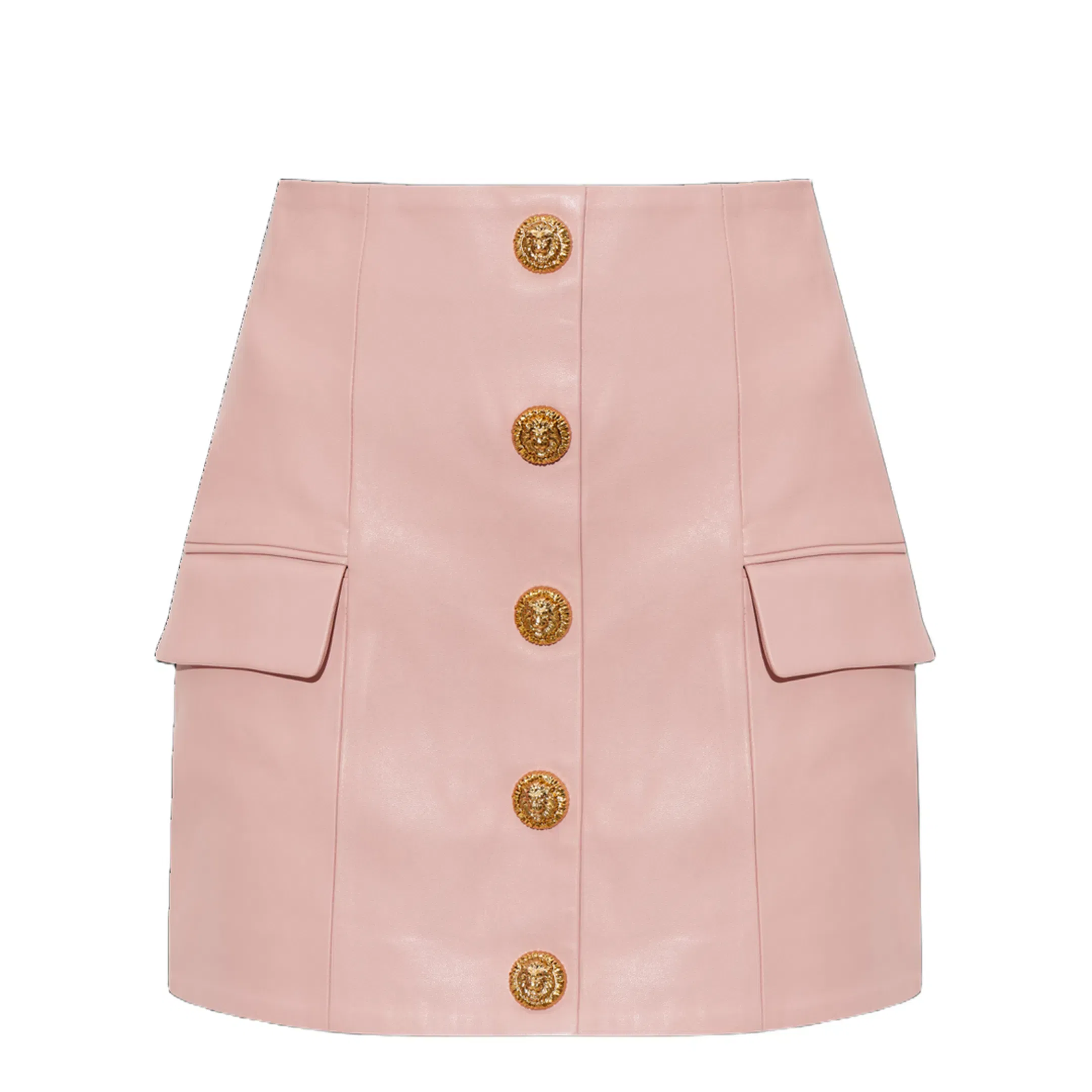 Short Lambskin Skirt with Buttons