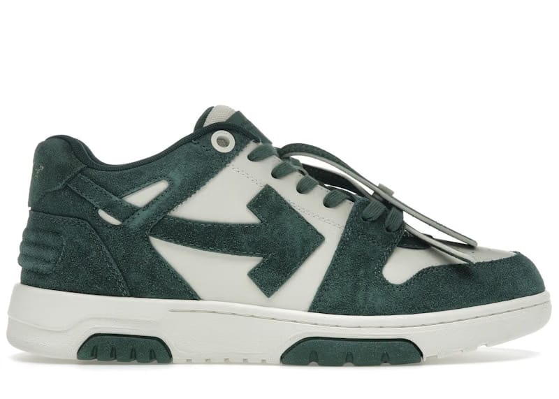 OFF-WHITE Out Of Office OOO Low Tops Jet Green Ecru Suede