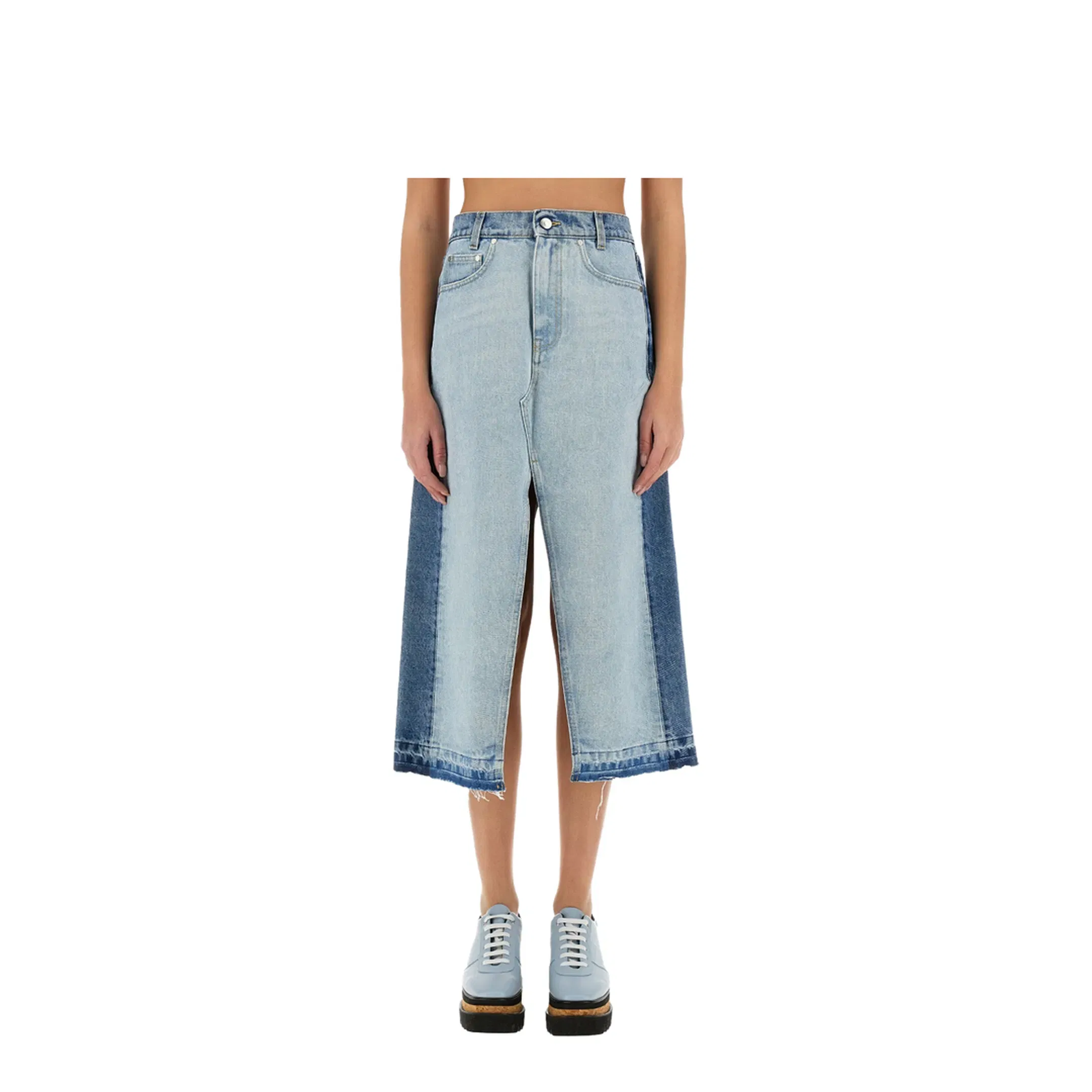 Denim Skirt with Contrasting Panel