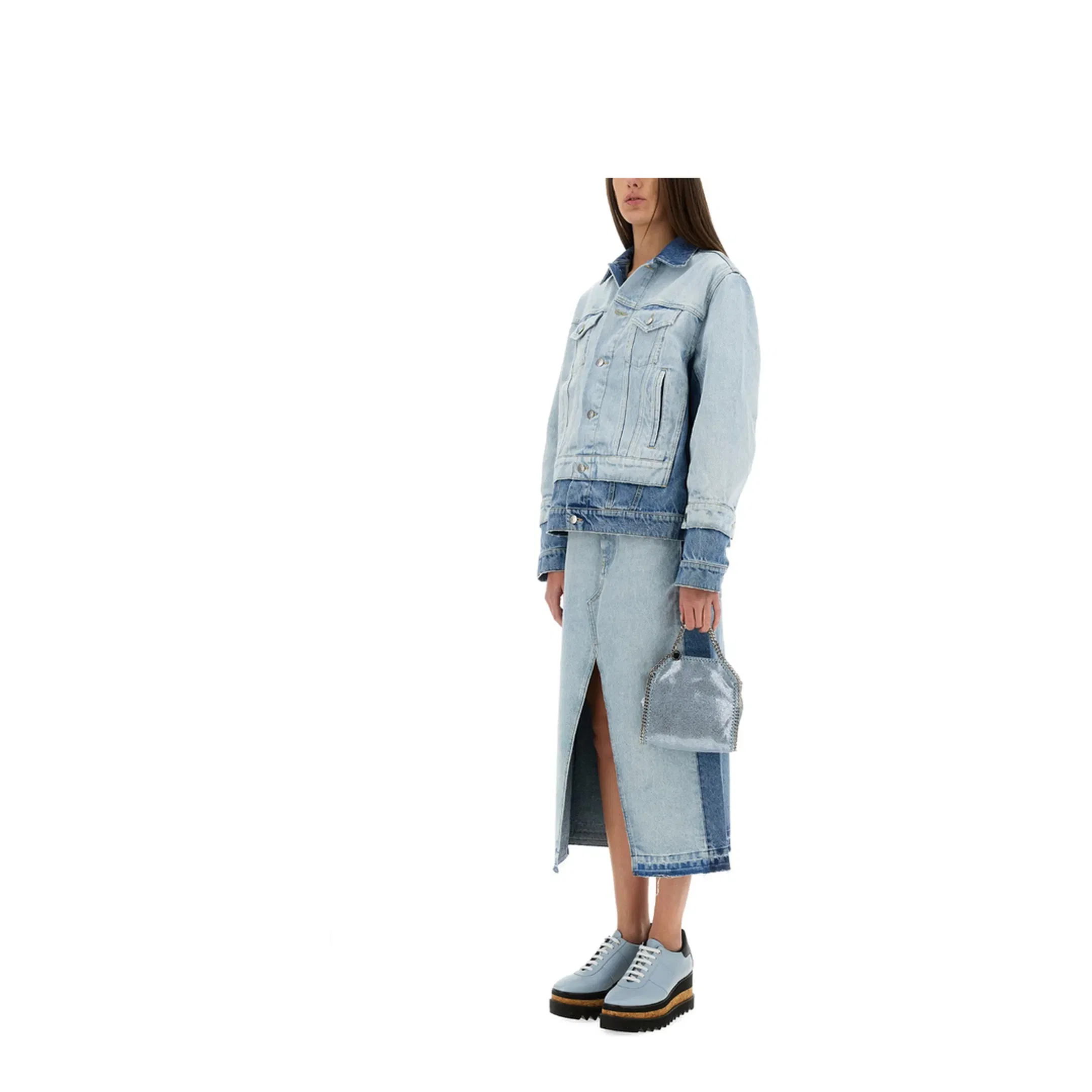 Denim Skirt with Contrasting Panel