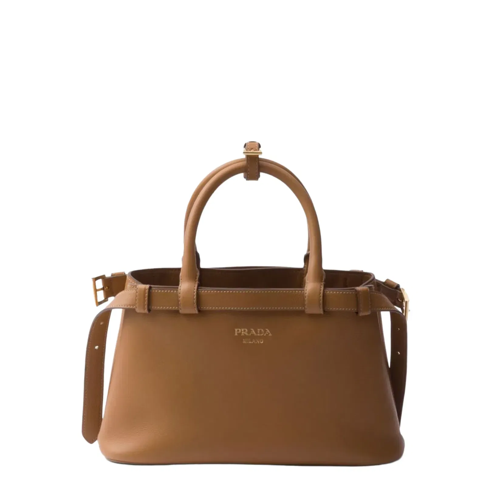 Buckle Small Calfskin Handbag - Caramel