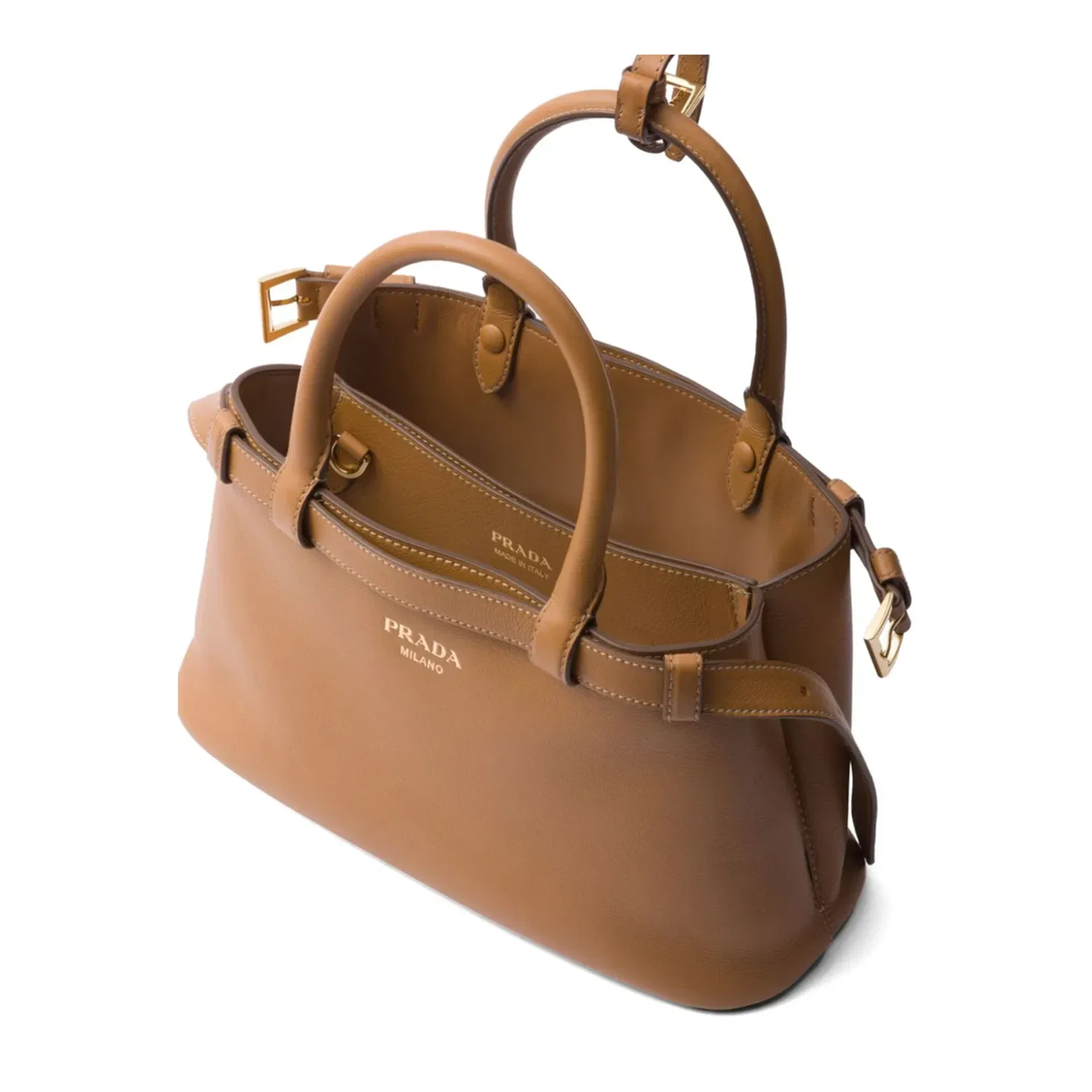Buckle Small Calfskin Handbag - Caramel