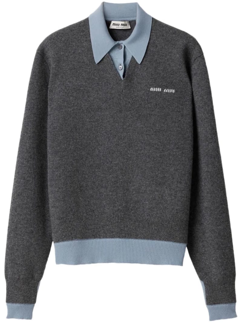 Miu Miu Cashmere Wool Polo Gray/Blue Cashmere
