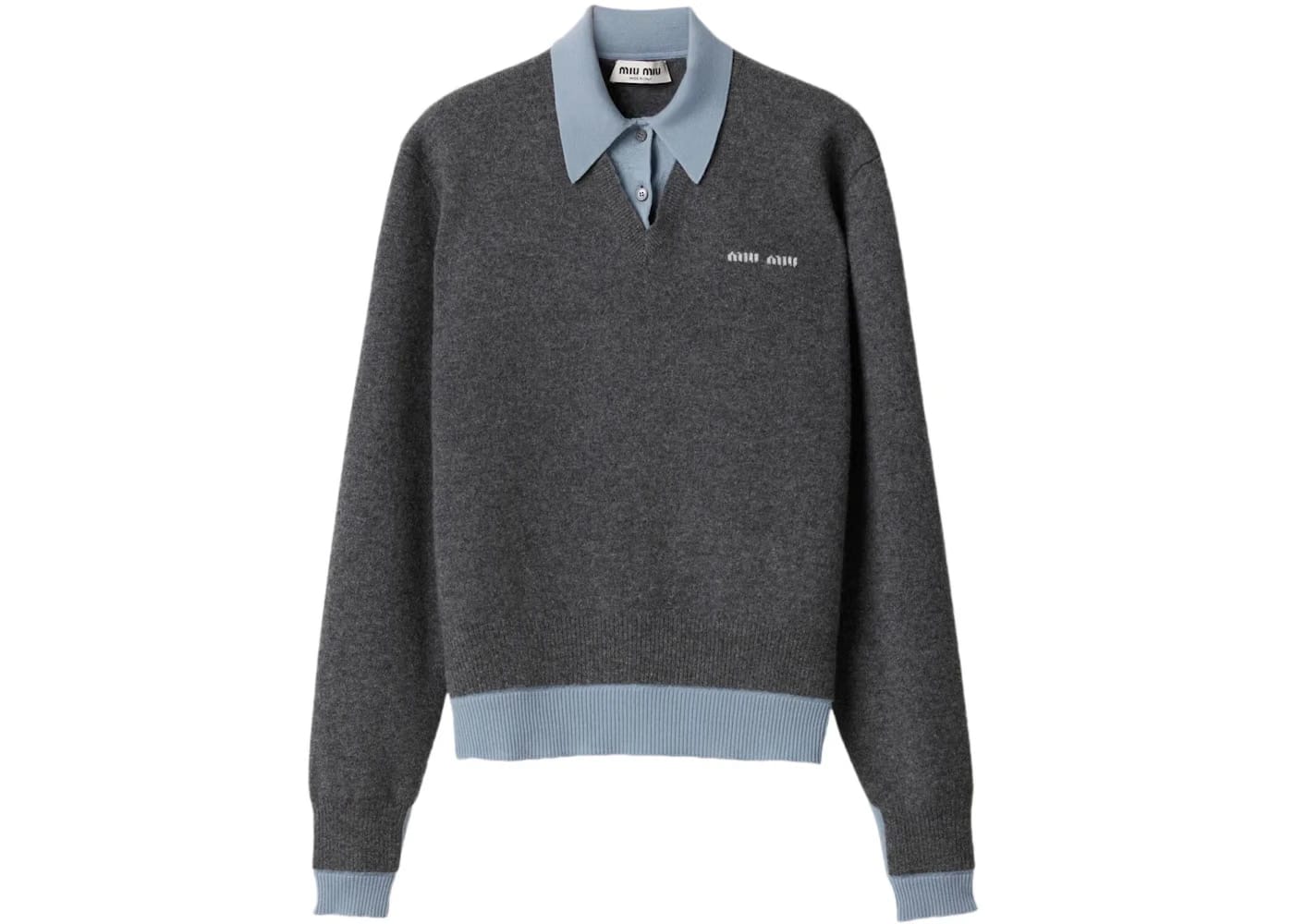Miu Miu Cashmere Wool Polo Gray/Blue Cashmere