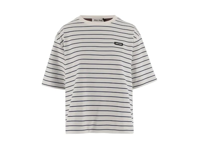 Miu Miu Jersey Double Girocollo Shirt Cacao/Blu/Bia