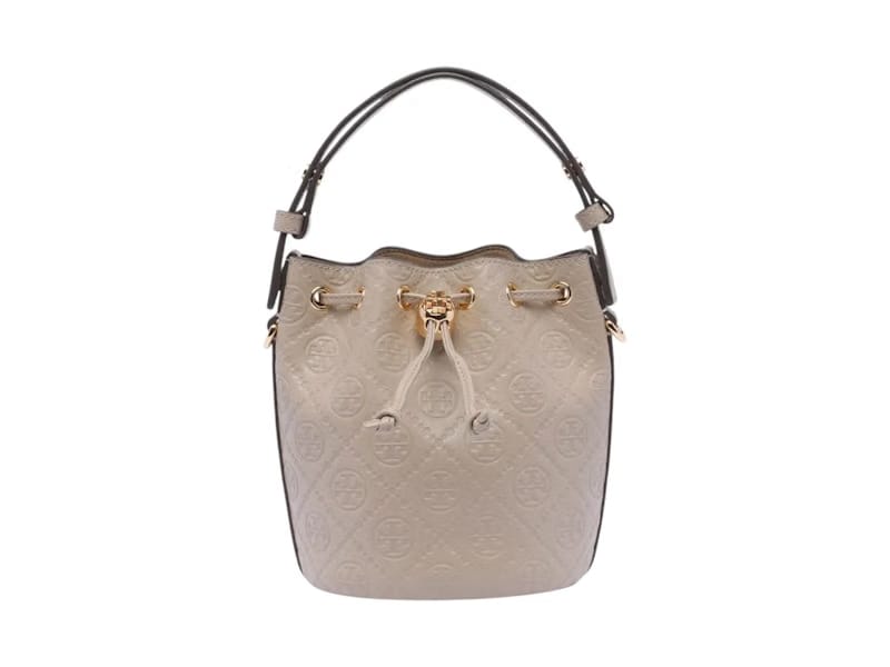 Tory Burch T Monogram Leather Mini Bucket Bag Whiskey