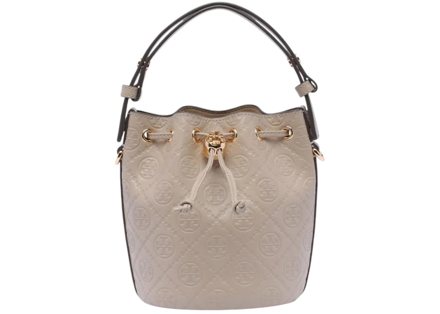 Tory Burch T Monogram Leather Mini Bucket Bag Whiskey