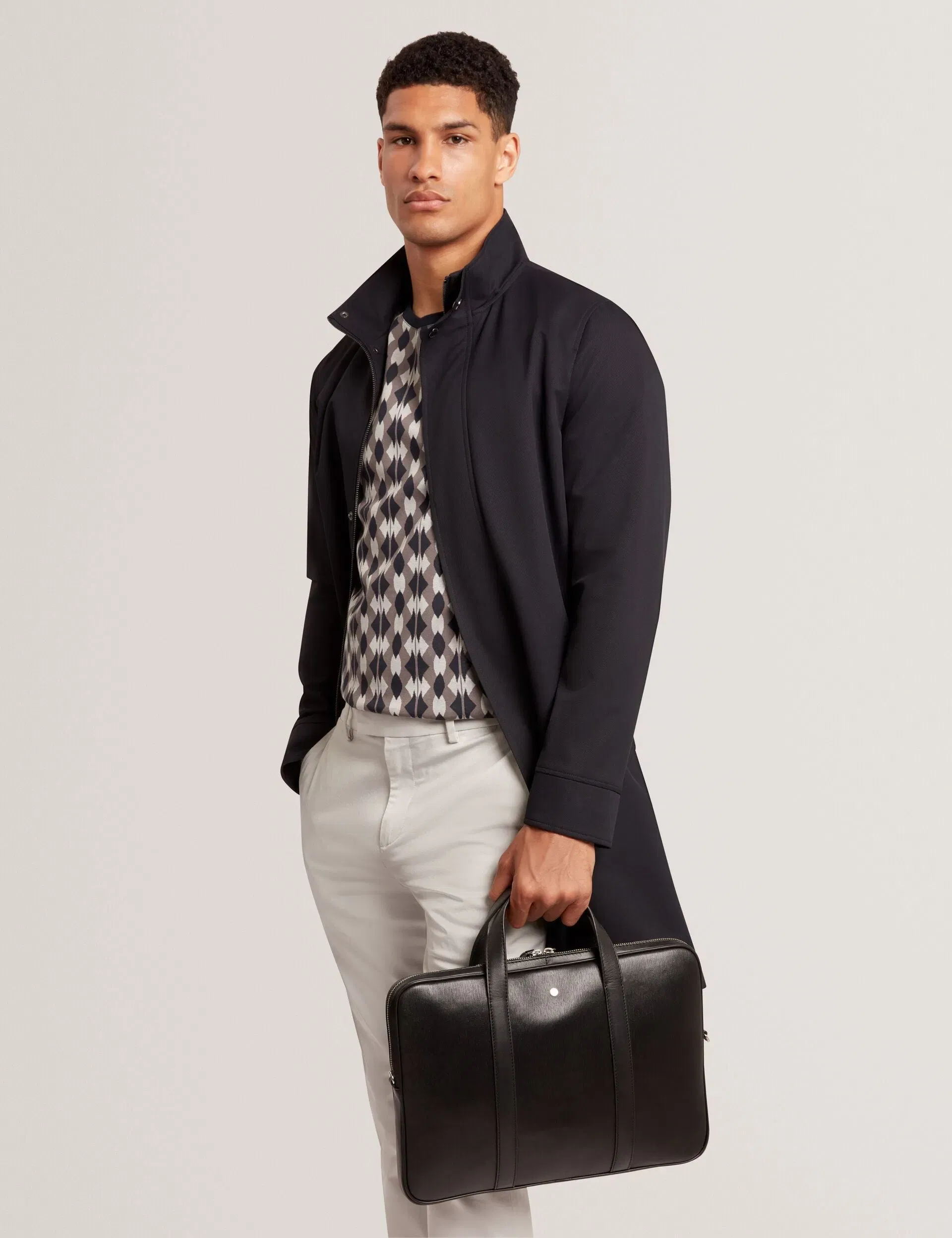Ted Baker Baylon Bark Grained Leather 15Inch Laptop Bag Black