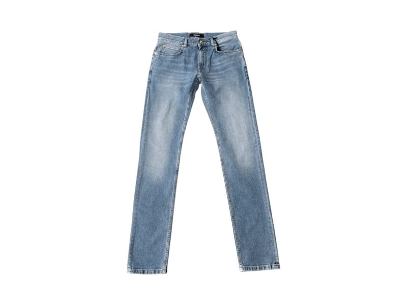 Versace Straight Leg Embroidered Logo Jeans Washed Light Blue