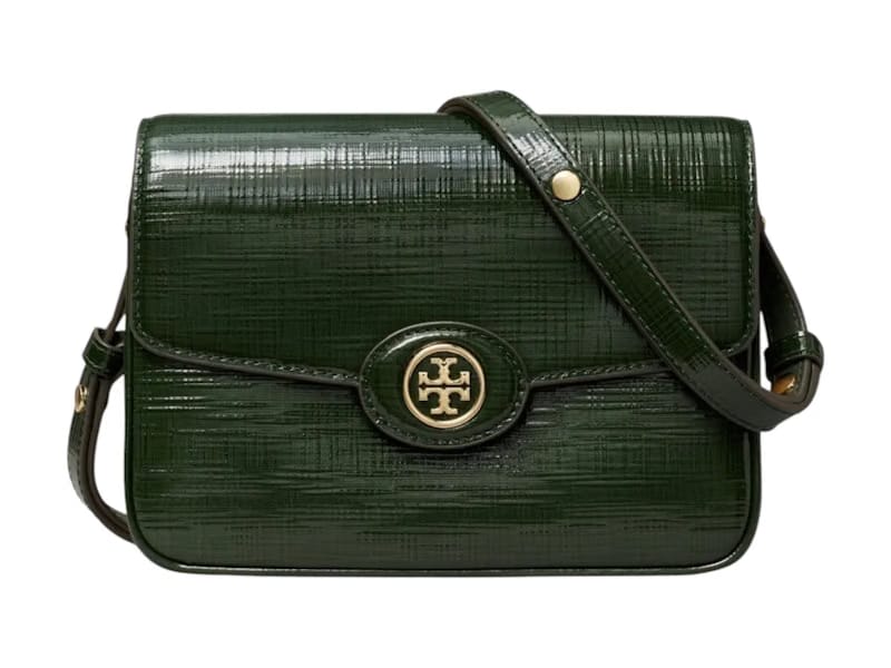 Tory Burch Robinson Crosshatched Convertible Shoulder Bag Evergreen