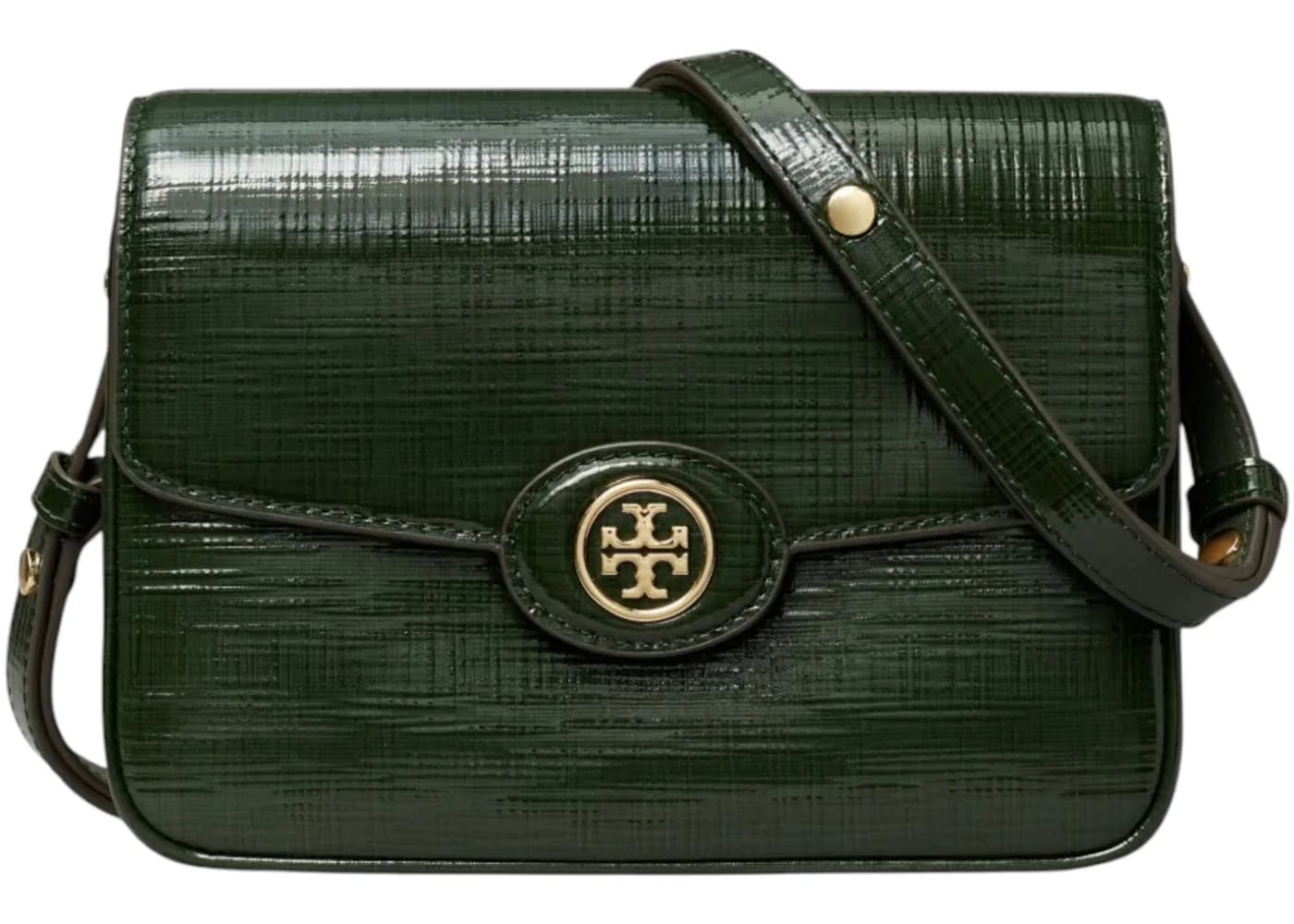 Tory Burch Robinson Crosshatched Convertible Shoulder Bag Evergreen