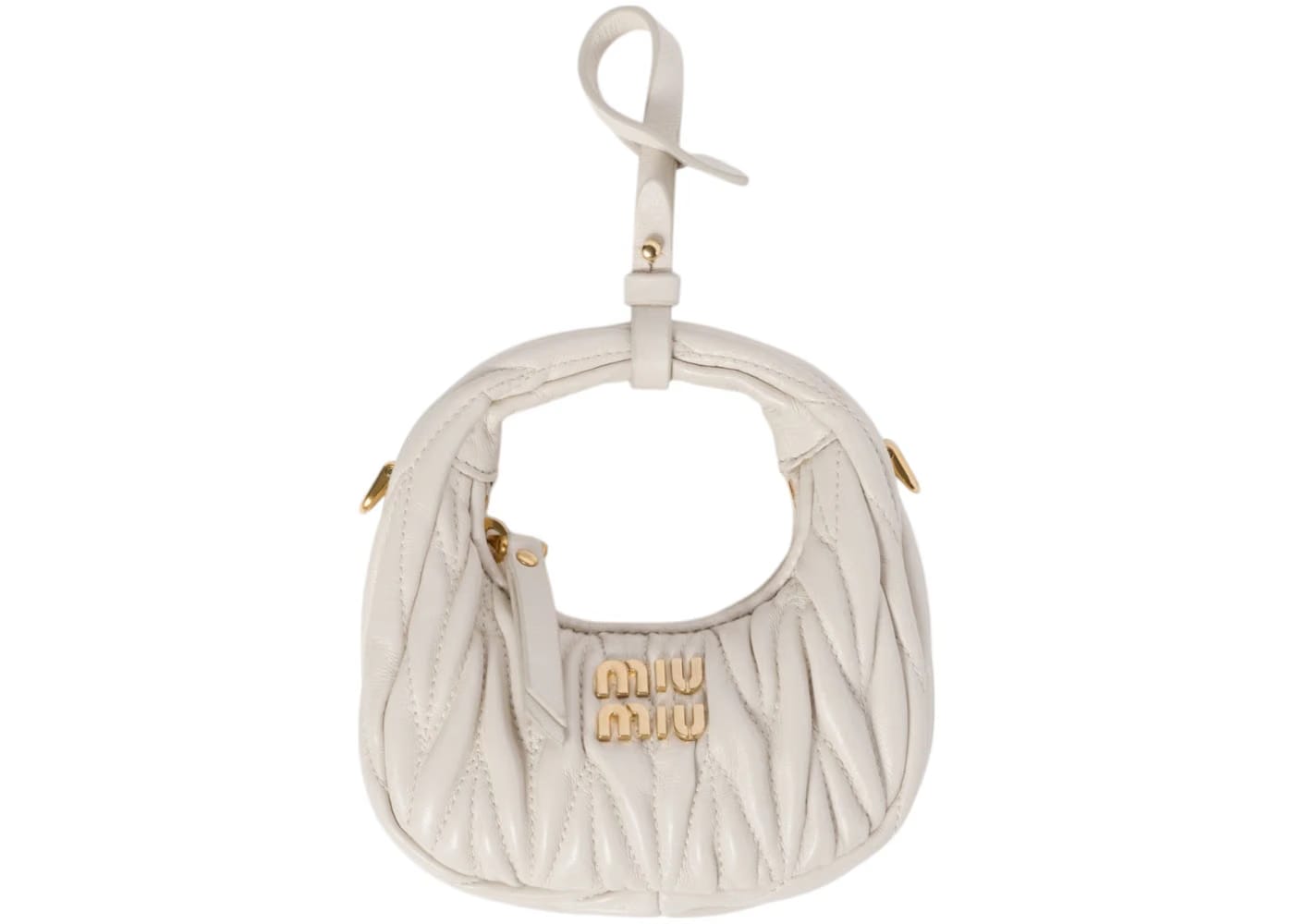 Miu Miu Wander Matelasse Nappa Leather Micro Hobo Bag White