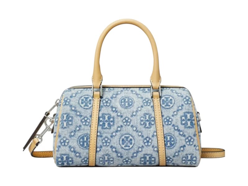 Tory Burch T Monogram Denim Mini Barrel Bag Powder Blue