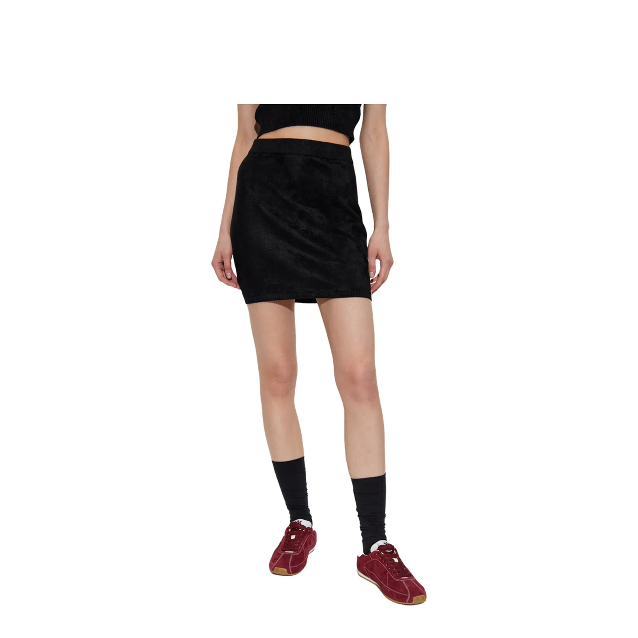 Logo Velvet Short Skirt Black