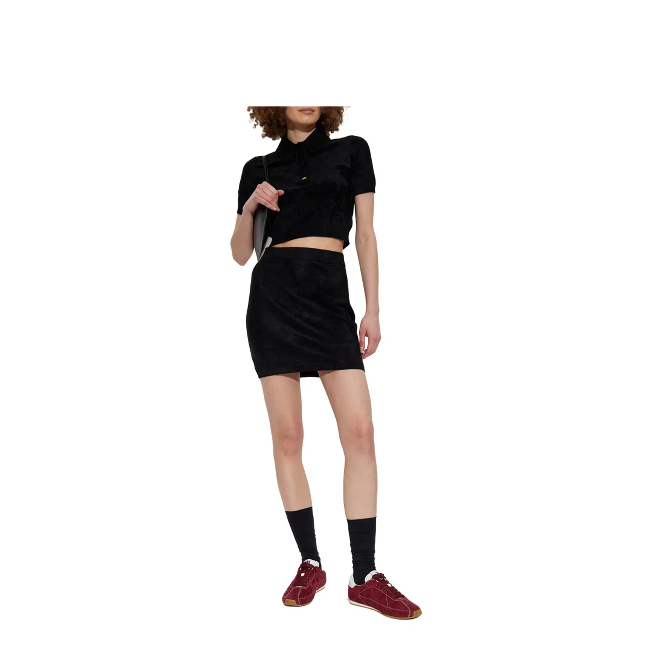 Logo Velvet Short Skirt Black