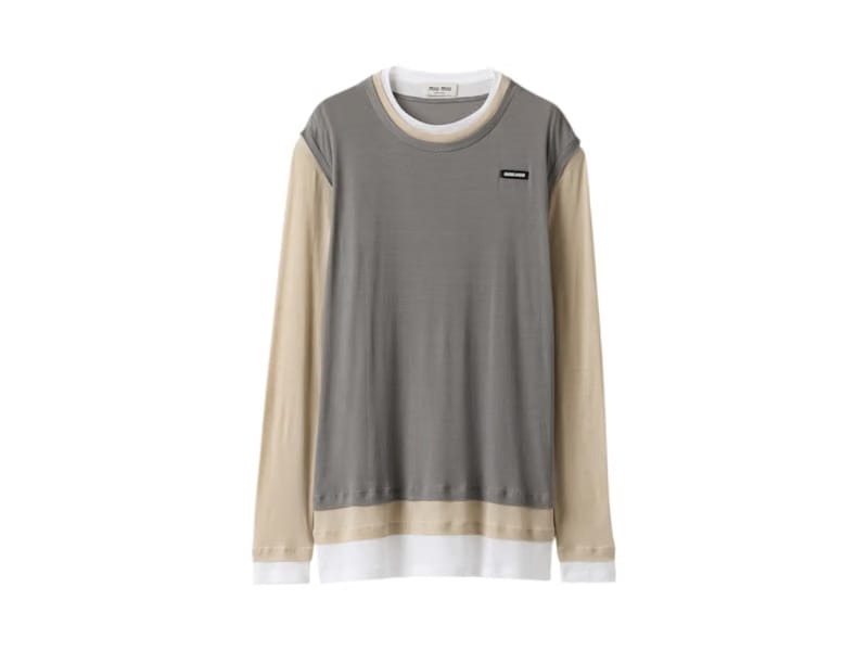 Miu Miu Multi Layer Jersey Top White/Pumice/Lead Grey