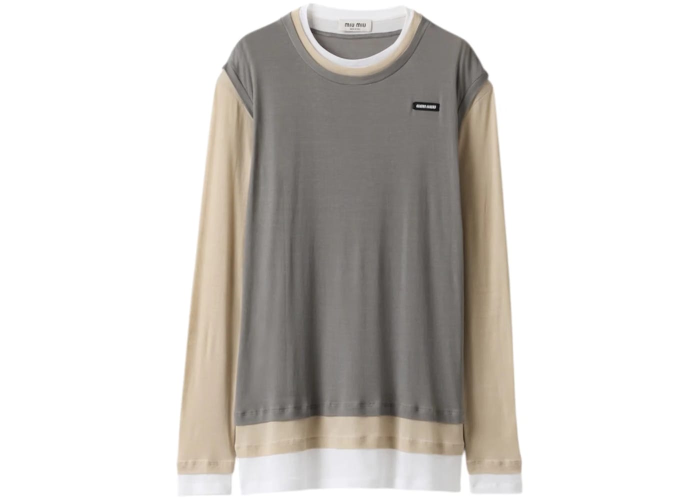 Miu Miu Multi Layer Jersey Top White/Pumice/Lead Grey