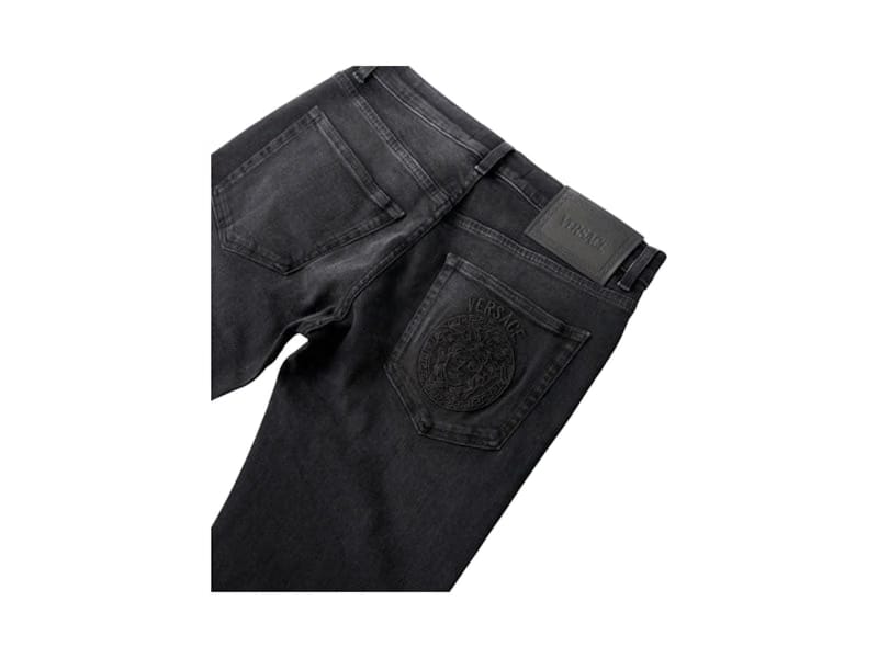 Versace Straight Leg Embroidered Logo Jeans Black