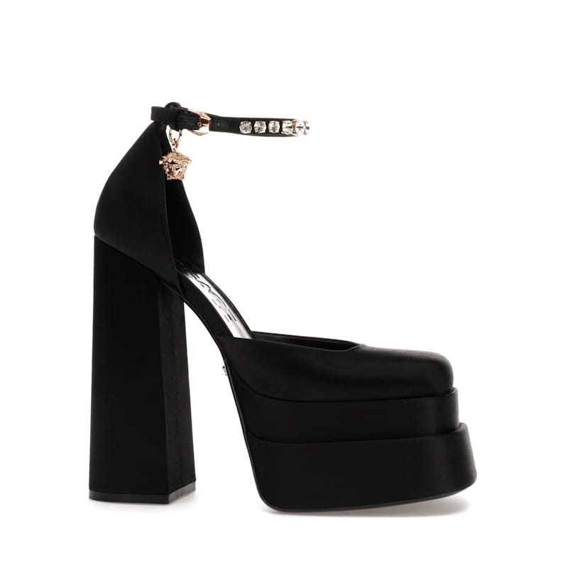 Versace Medusa Aevitas 155mm Platform Pumps Black Satin