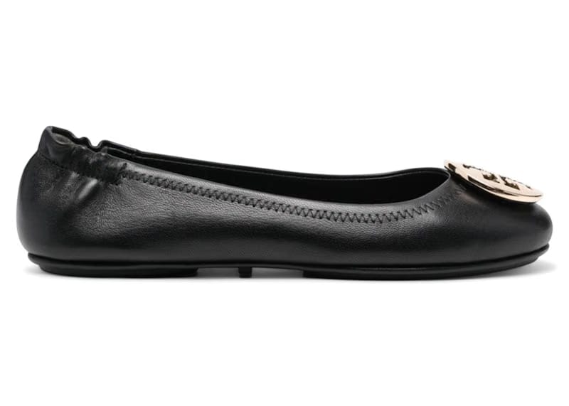 Tory Burch Minnie Travel Ballet Flats Perfect Black Gold (Women's)