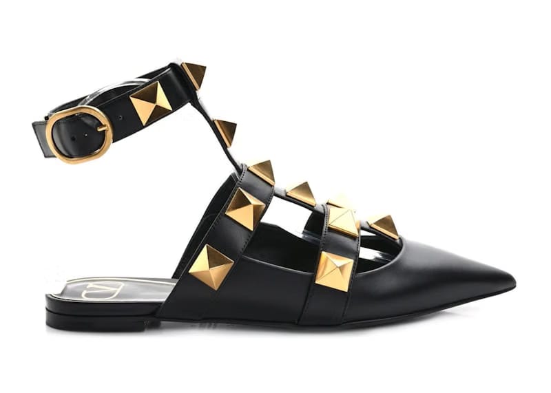 Valentino Garavani Roman Stud Calfskin Low Ballet Flat Black (Women's)