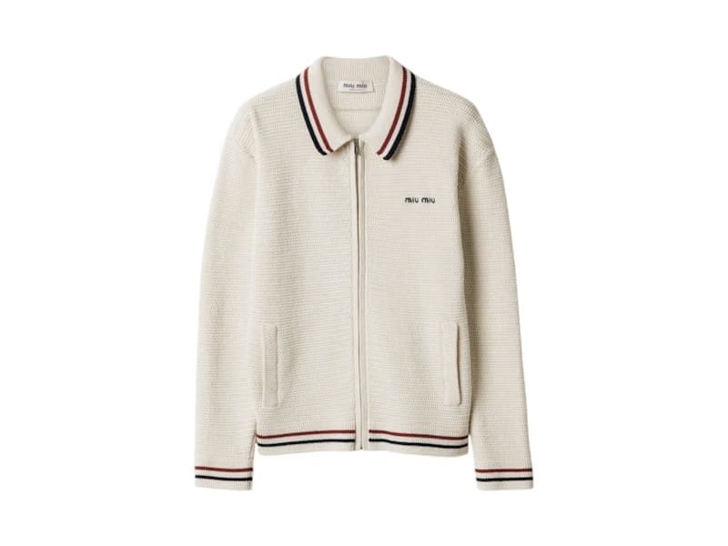 Miu Miu Knit Zipper Cardigan Natural