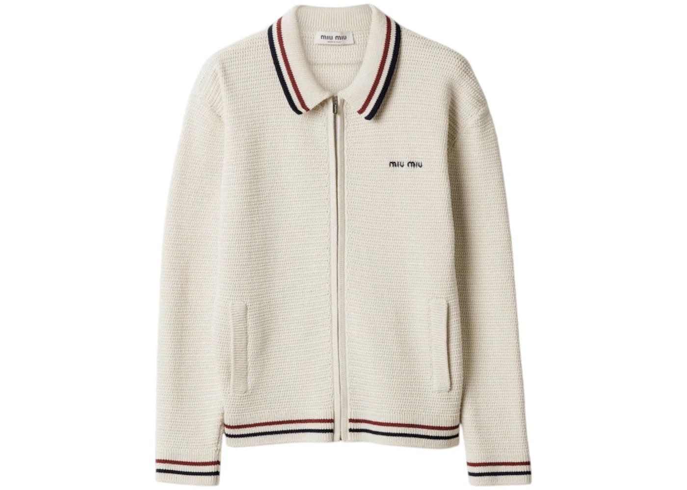 Miu Miu Knit Zipper Cardigan Natural