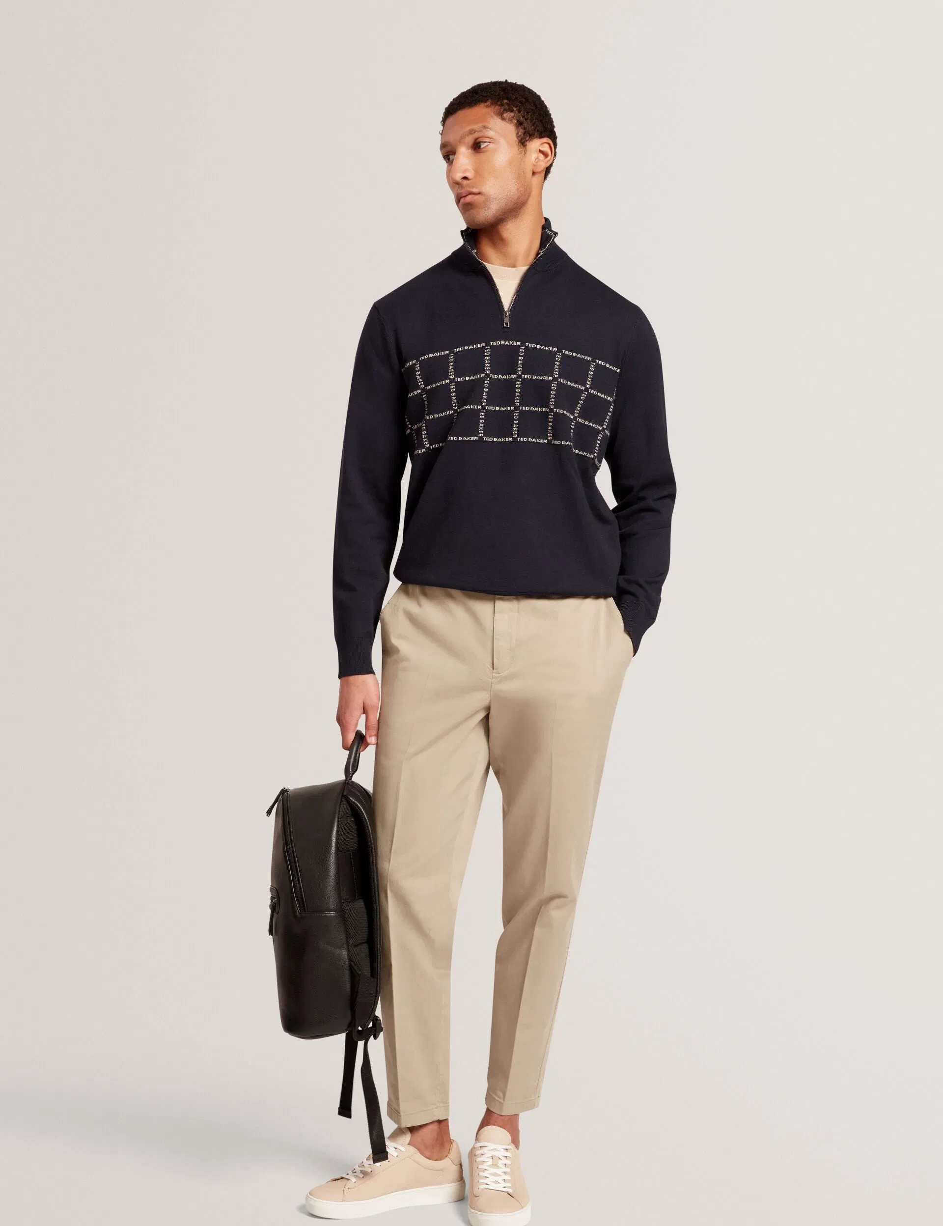 Ted Baker Robinsn Branded Check Panel Half Zip Jumper