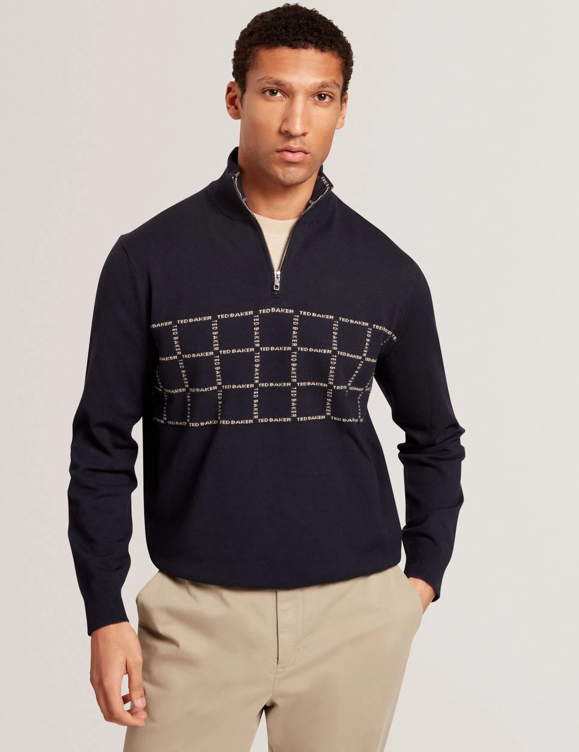 Ted Baker Robinsn Branded Check Panel Half Zip Jumper