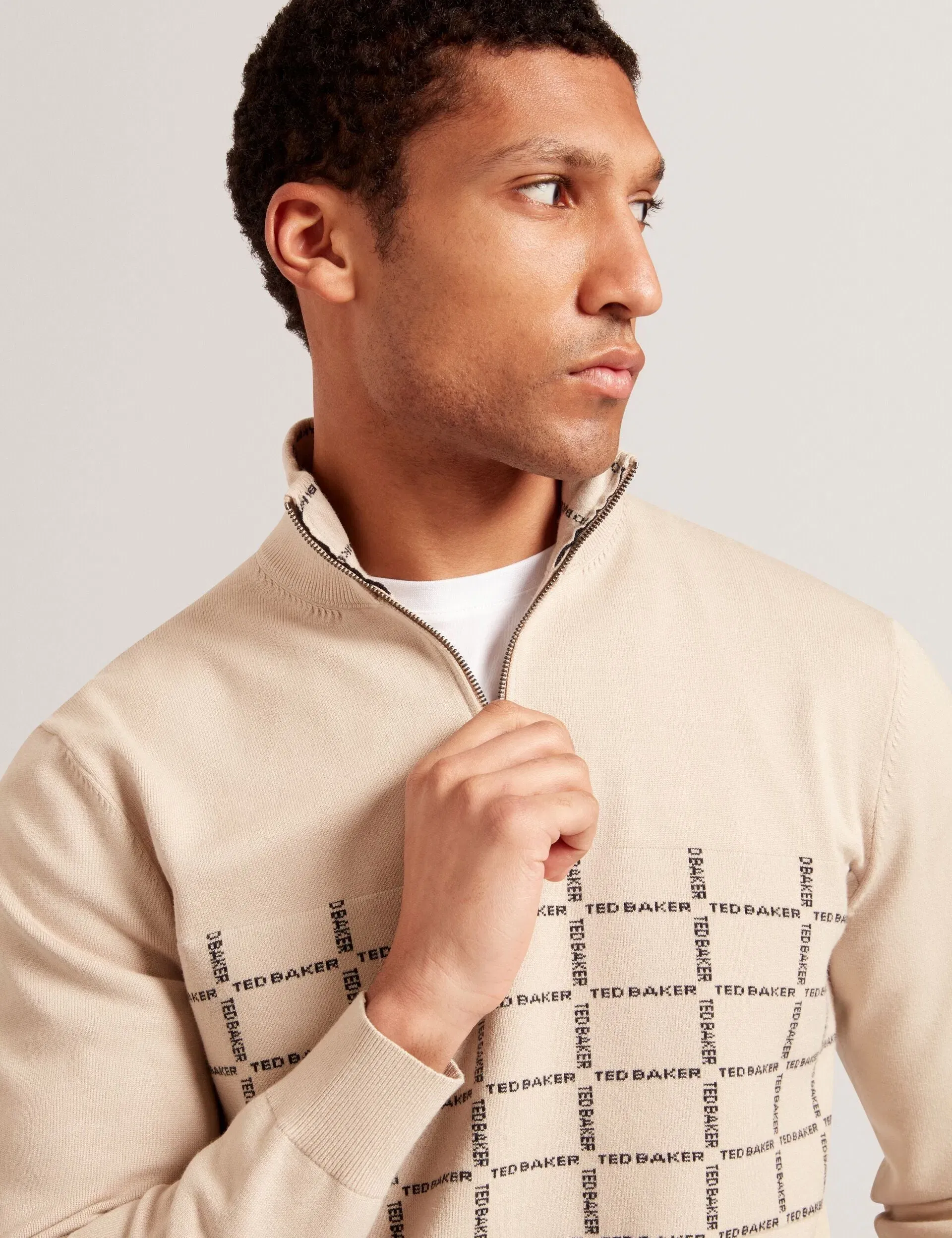 Ted Baker Robinsn Branded Check Panel Half Zip Jumper