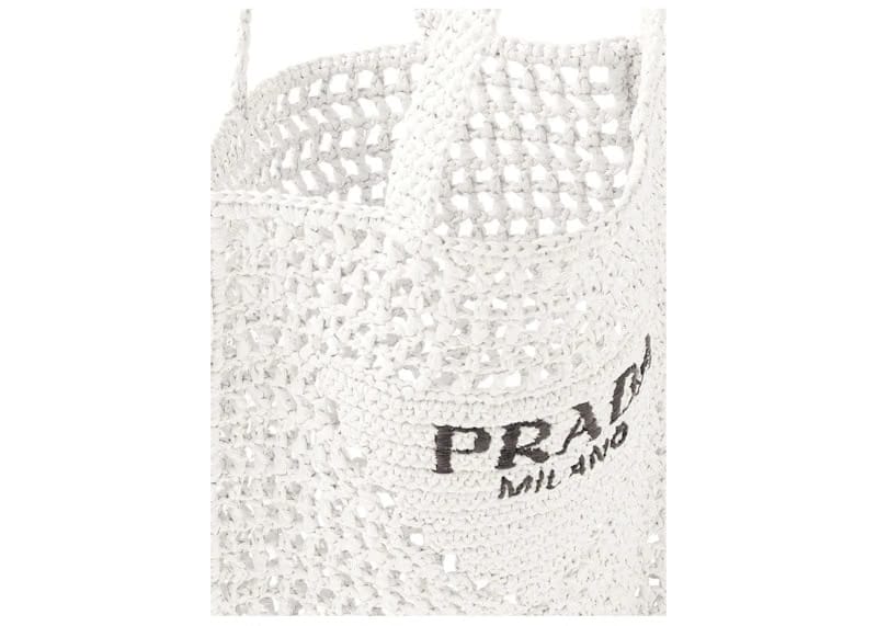 Prada Raffia Tote Bag White