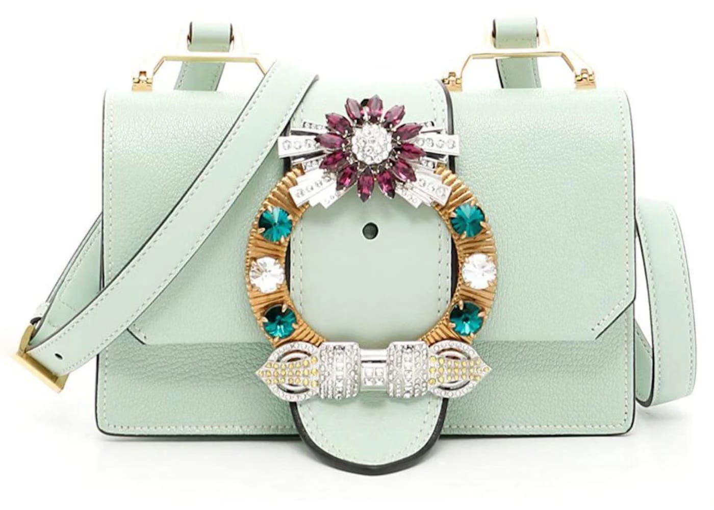 Miu Miu Pattina Crystal Embellished Madras Rugiada Shoulder Bag Blue