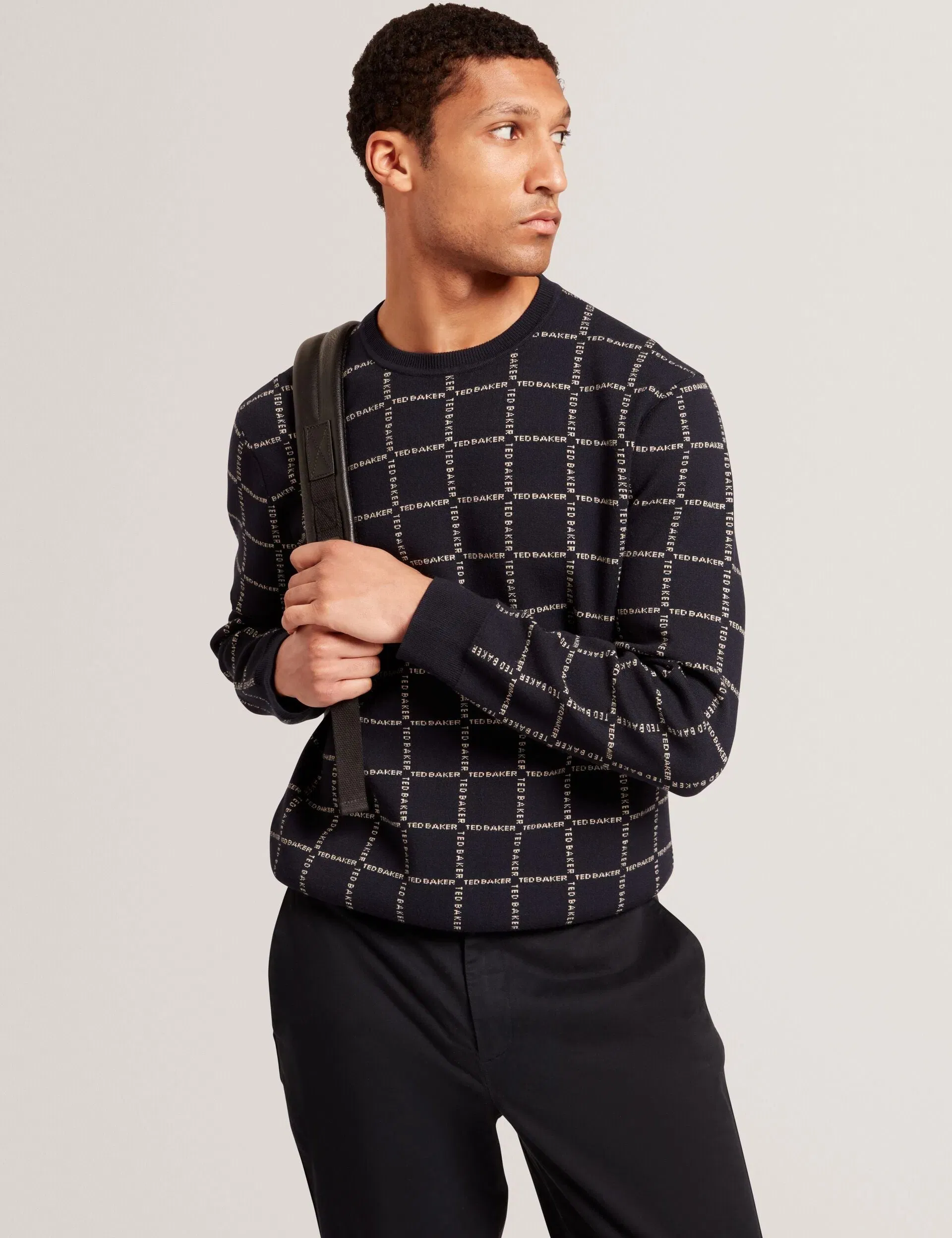 Ted Baker Hysand Branded Check Crew Neck Knitted Jumper