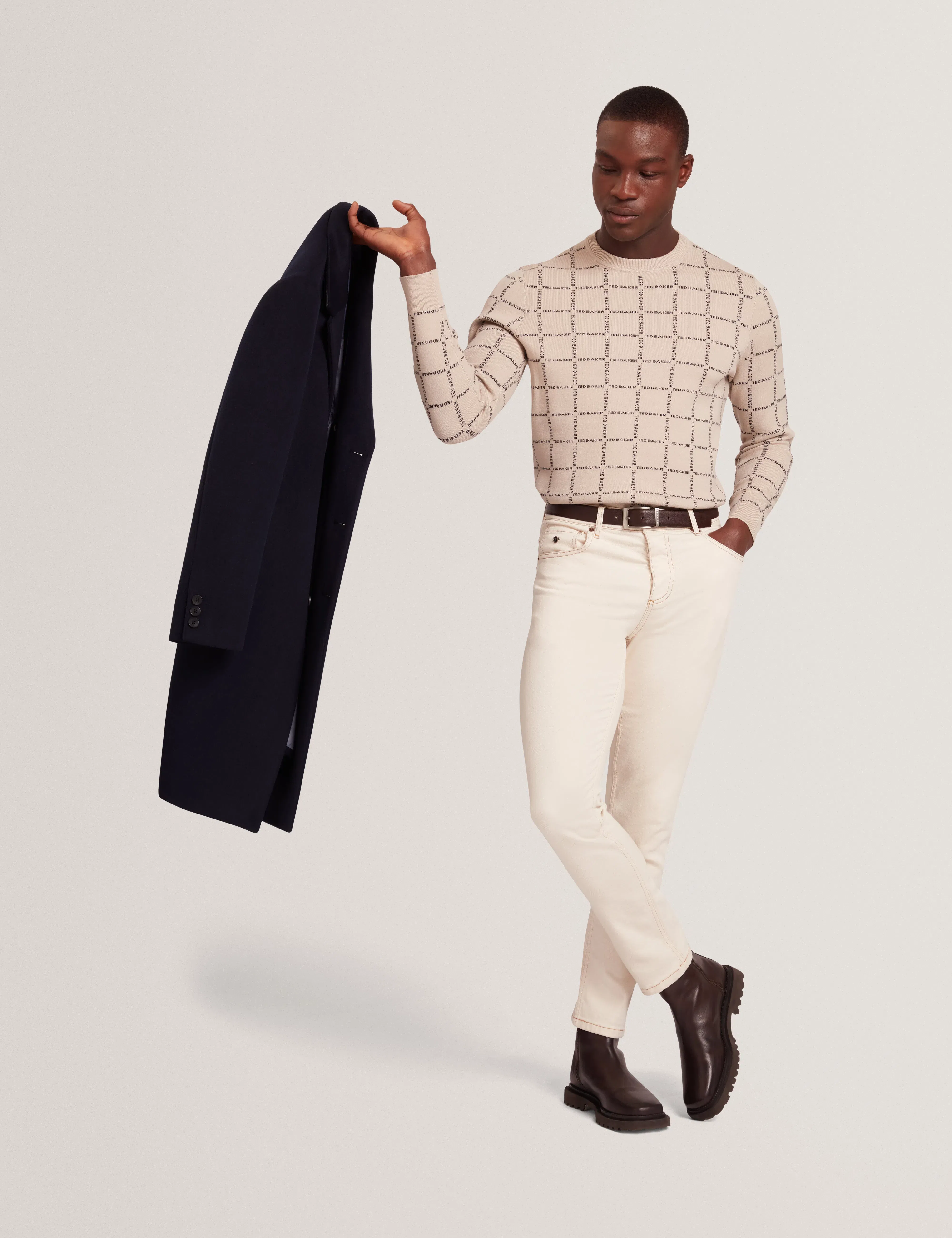 Ted Baker Hysand Branded Check Crew Neck Knitted Jumper