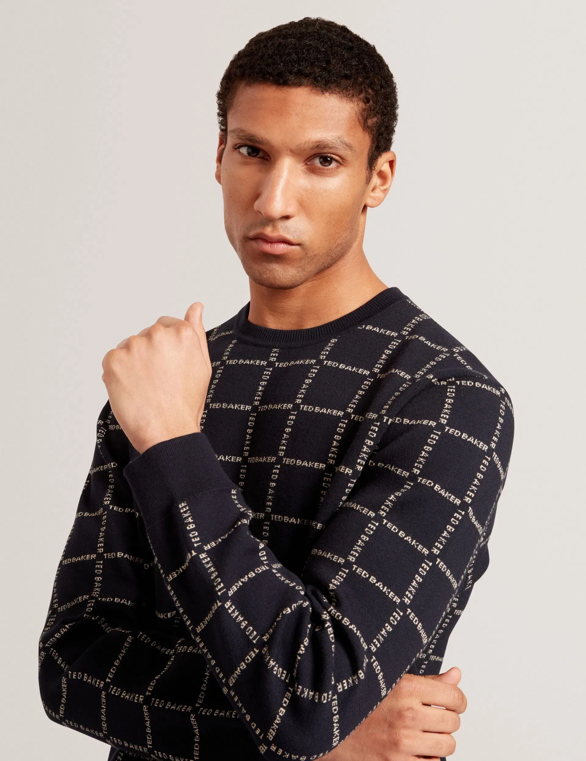 Ted Baker Hysand Branded Check Crew Neck Knitted Jumper