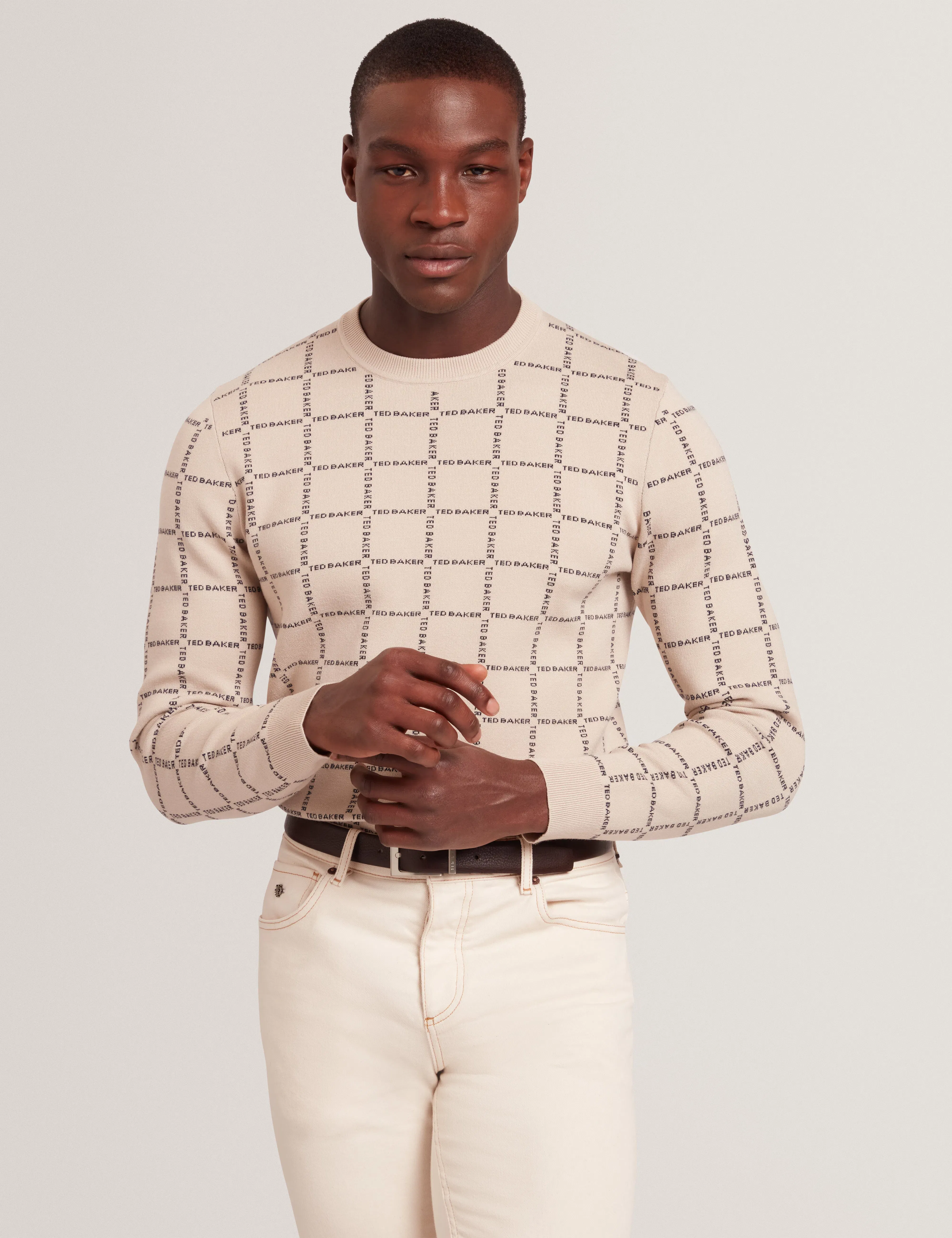 Ted Baker Hysand Branded Check Crew Neck Knitted Jumper