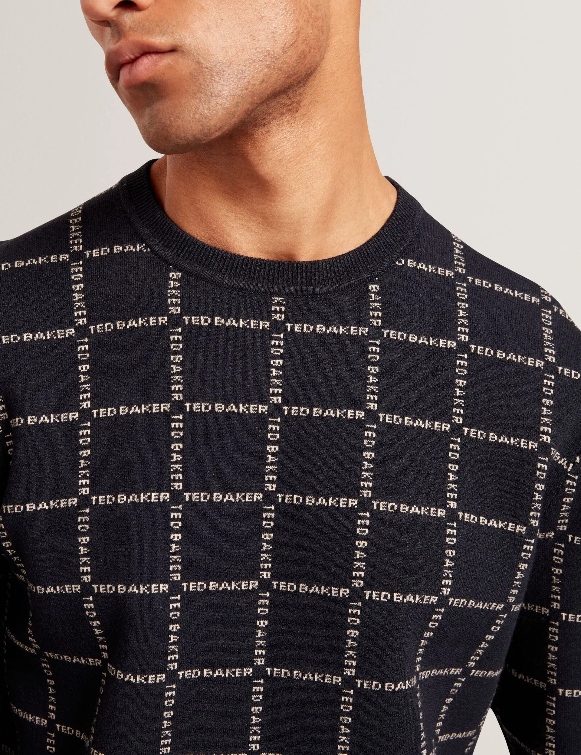 Ted Baker Hysand Branded Check Crew Neck Knitted Jumper
