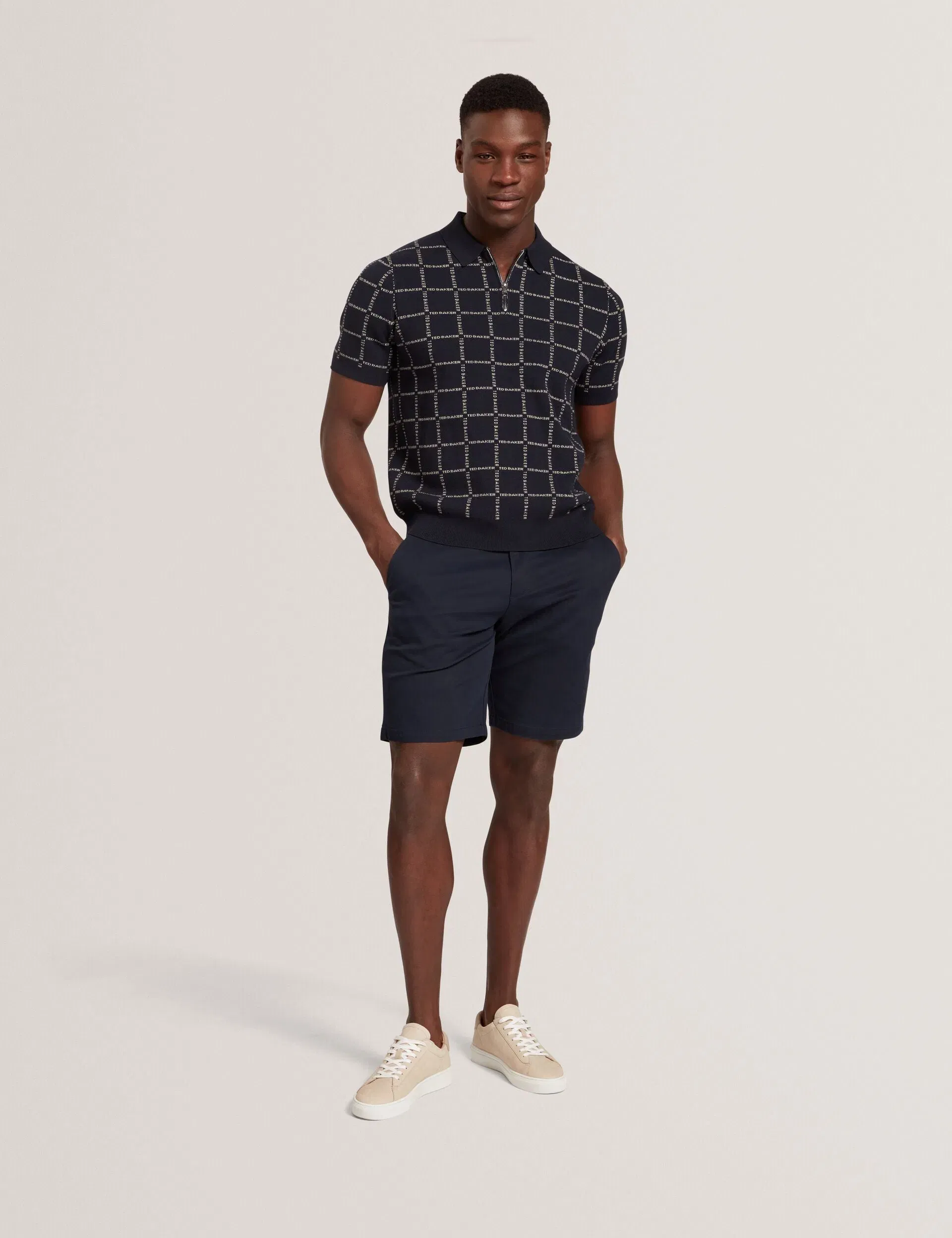 Ted Baker Harlens Branded Check Zip Neck Knit Polo
