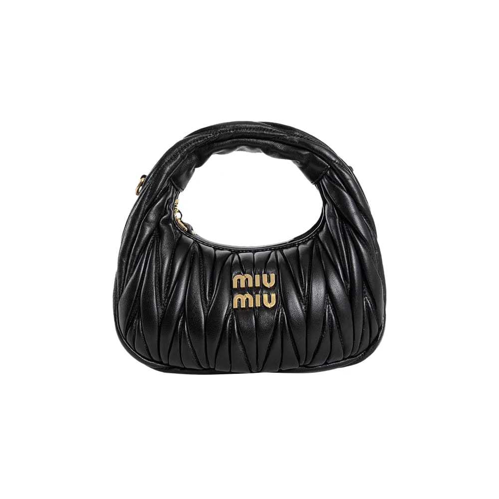 Miu Miu Wander Matelasse Nappa Leather Mini Hobo Bag Black