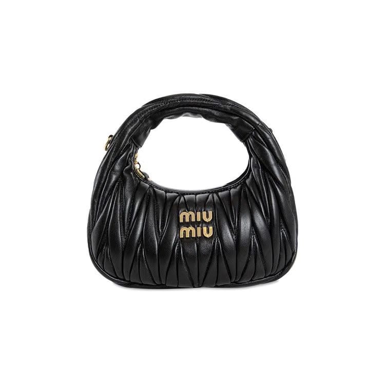 Miu Miu Wander Matelasse Nappa Leather Mini Hobo Bag Black