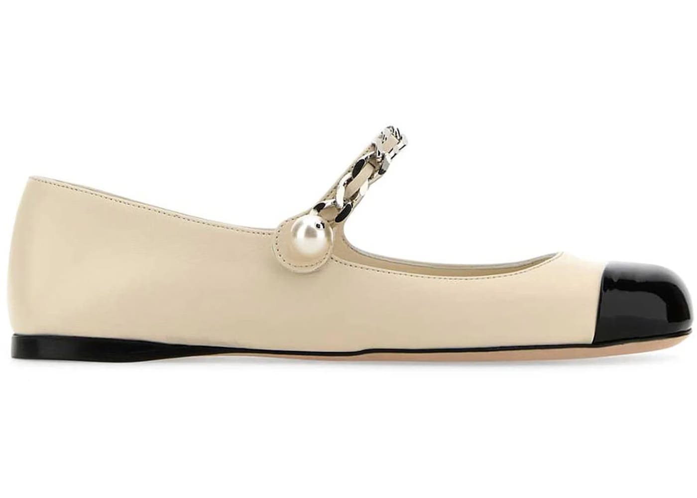 Miu Miu Leather Ballerinas Ivory Black Patent (Women's)