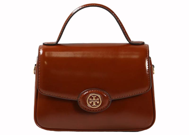 Tory Burch Robinson Spazzolato Small Top Handle Dark Sienna