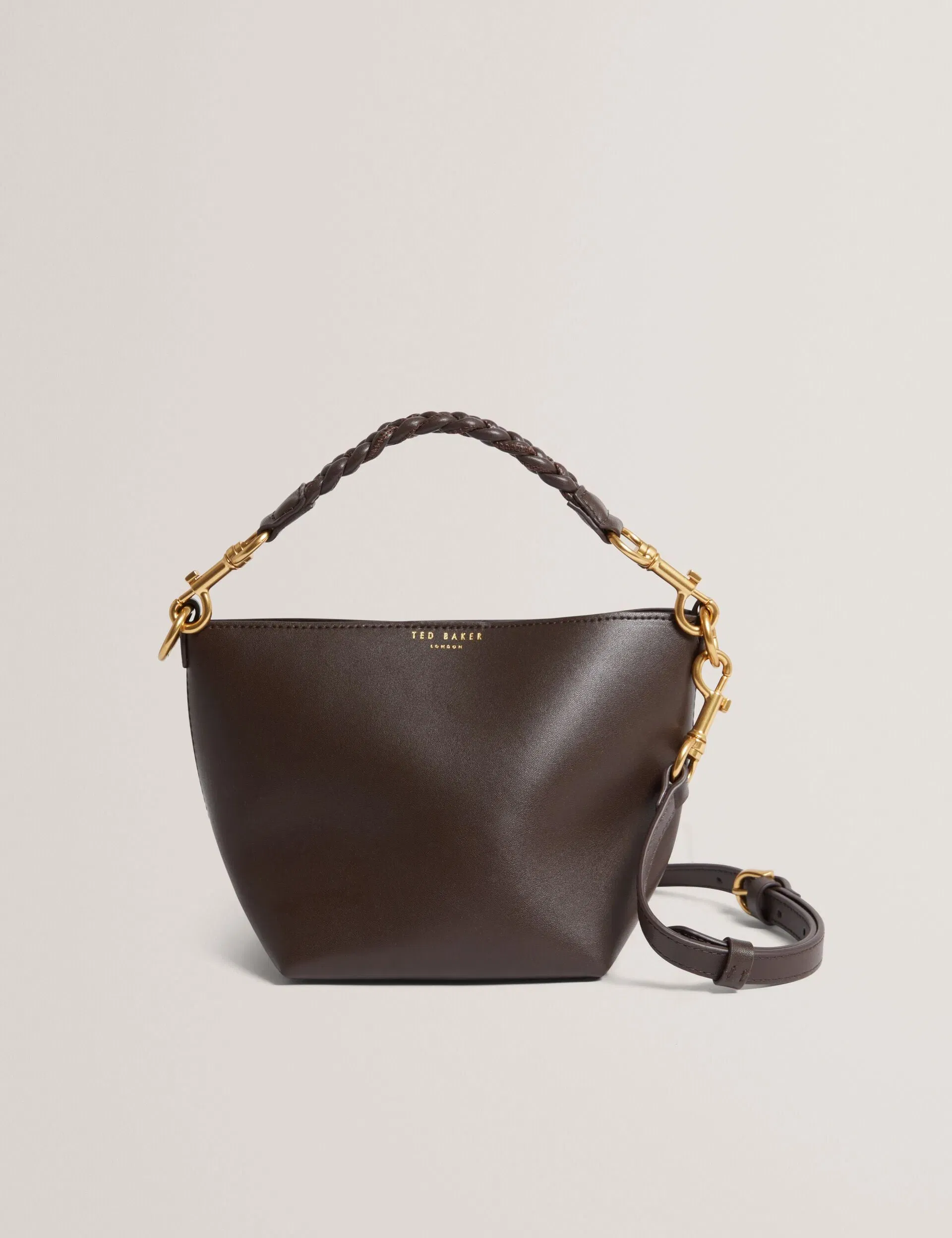 Ted Baker Wavely Plaited Handle Small Bucket Tote Bag Chocolate Women's